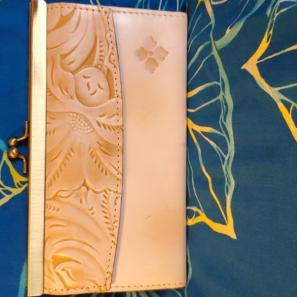 Patricia Nash Blush Pink Leather Embossed Clutch with Gold Frame